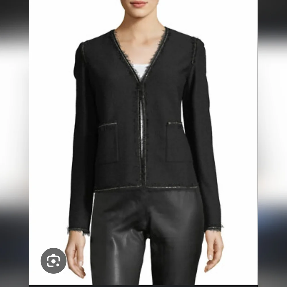 St John Collection Black Frayed Edge Jacket - Picture 1 of 7